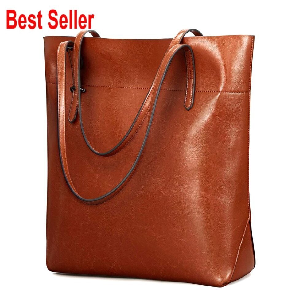 Genuine Leather Tote Shoulder Handbag with Adjustable Handles